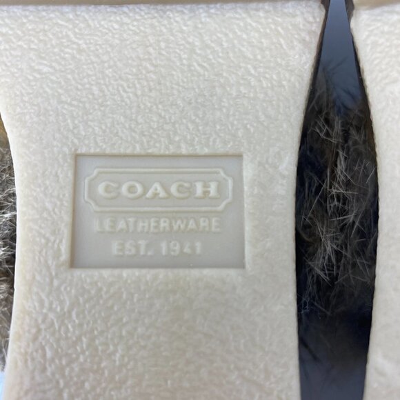 COACH Kaela Rabbit Fur Platform Tan Wedge Mule Clog Heels Italy Women's 11B - Picture 8 of 9
